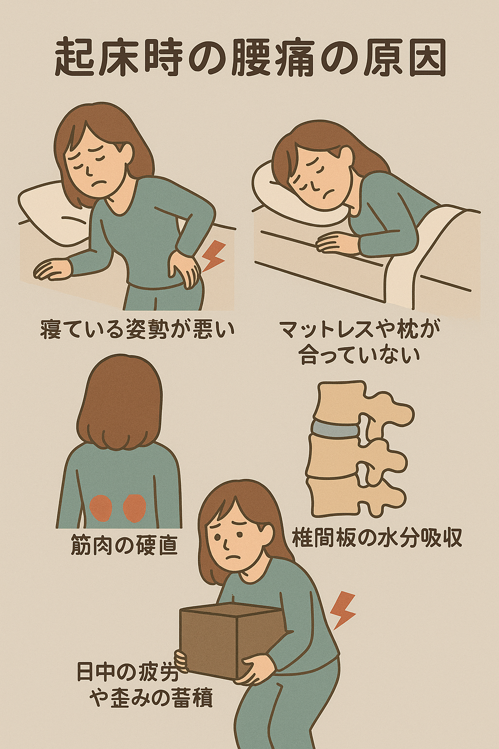 女性が起床時の腰痛を訴えている5つの原因の画像