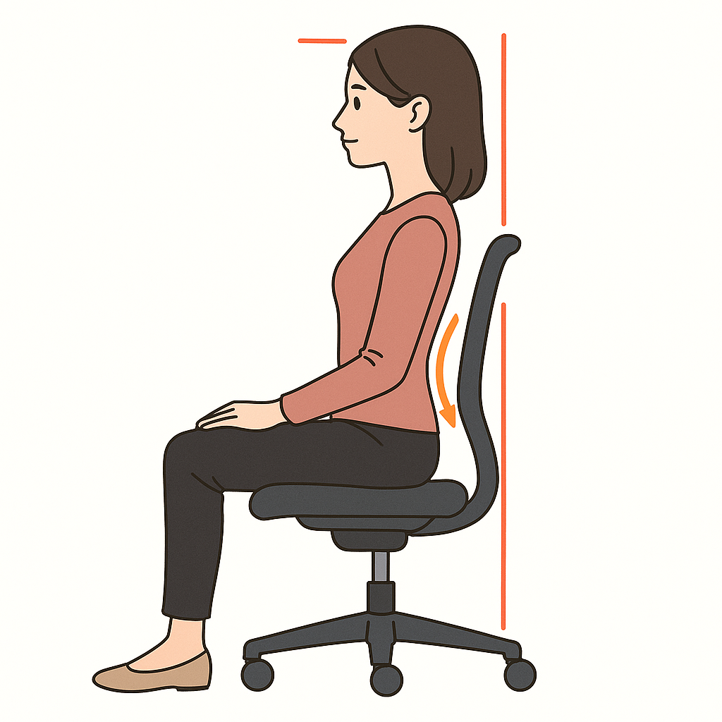 良い姿勢で椅子に座っている女性の画像
