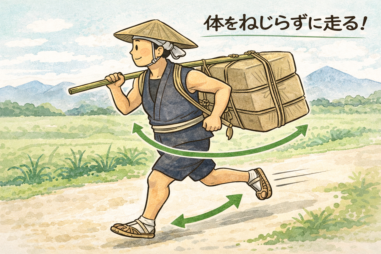 荷物を担いで走る飛脚