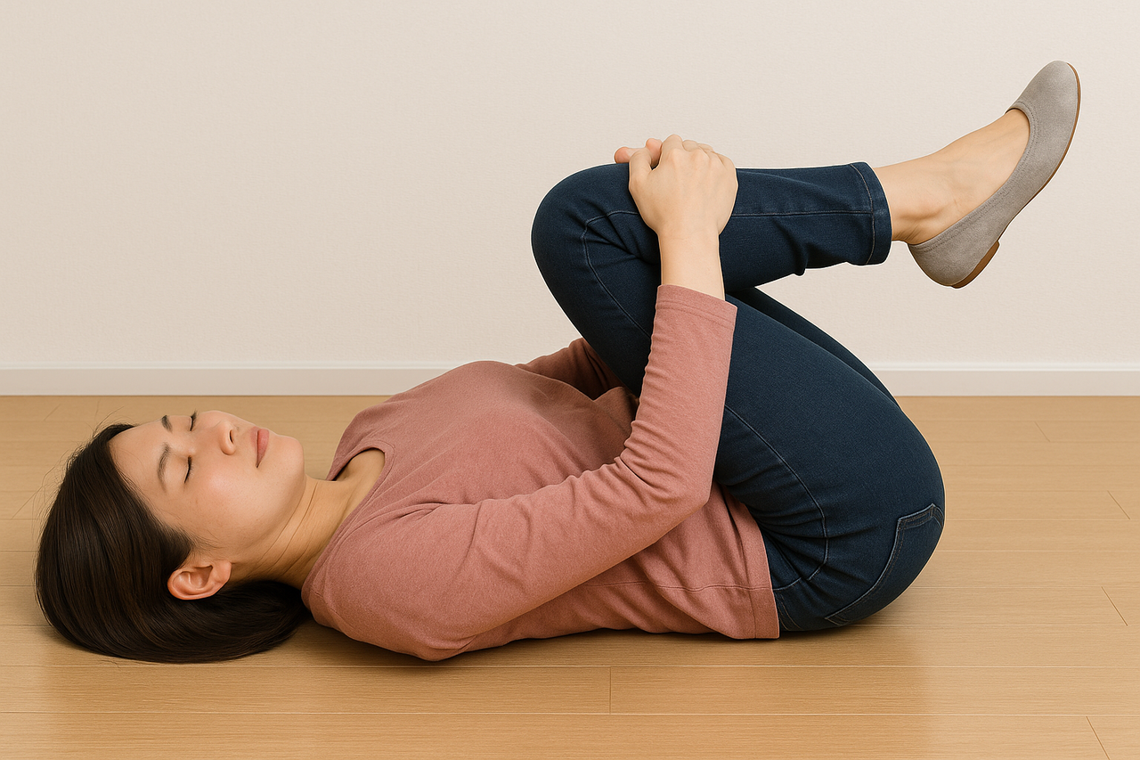 臀部のストレッチをしている女性の画像