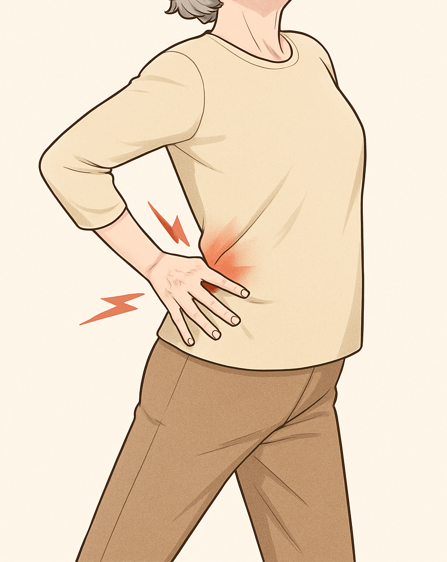 腰を反らした時に腰痛を訴えている画像