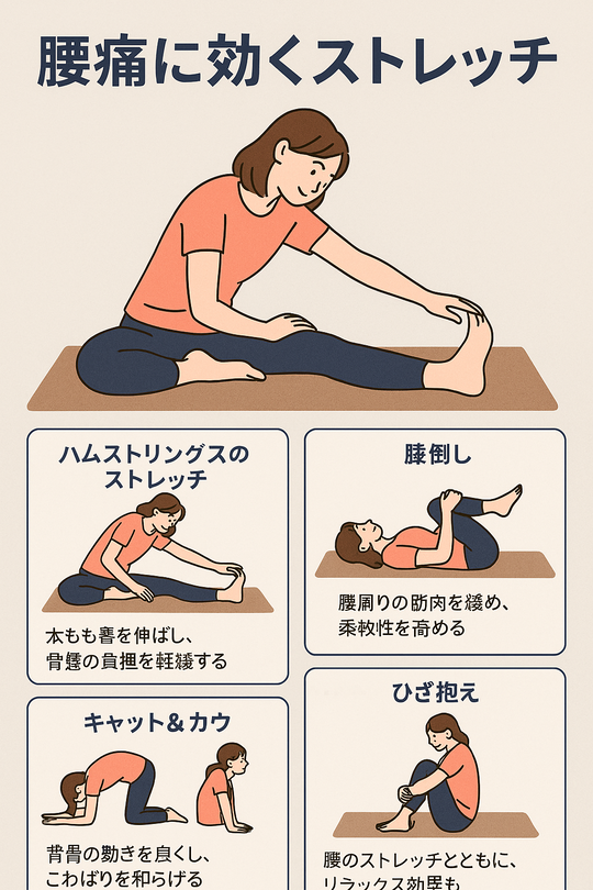 腰痛に効くストレッチをている女性の画像